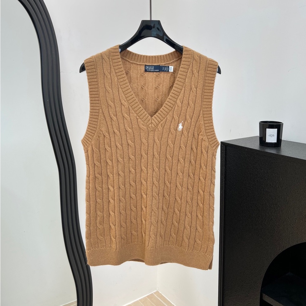 Ralph Lauren Camel Cable-Knit V-Neck Sweater Vest